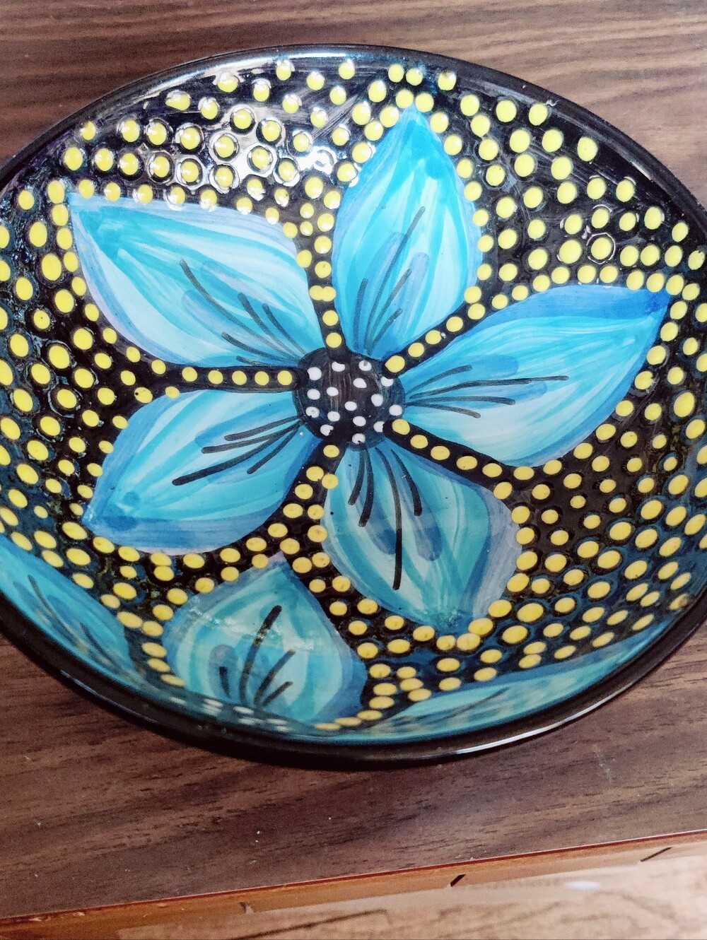 Hand-Painted Blue Floral Ceramic Bowl - Spanish Vibrant Home Art